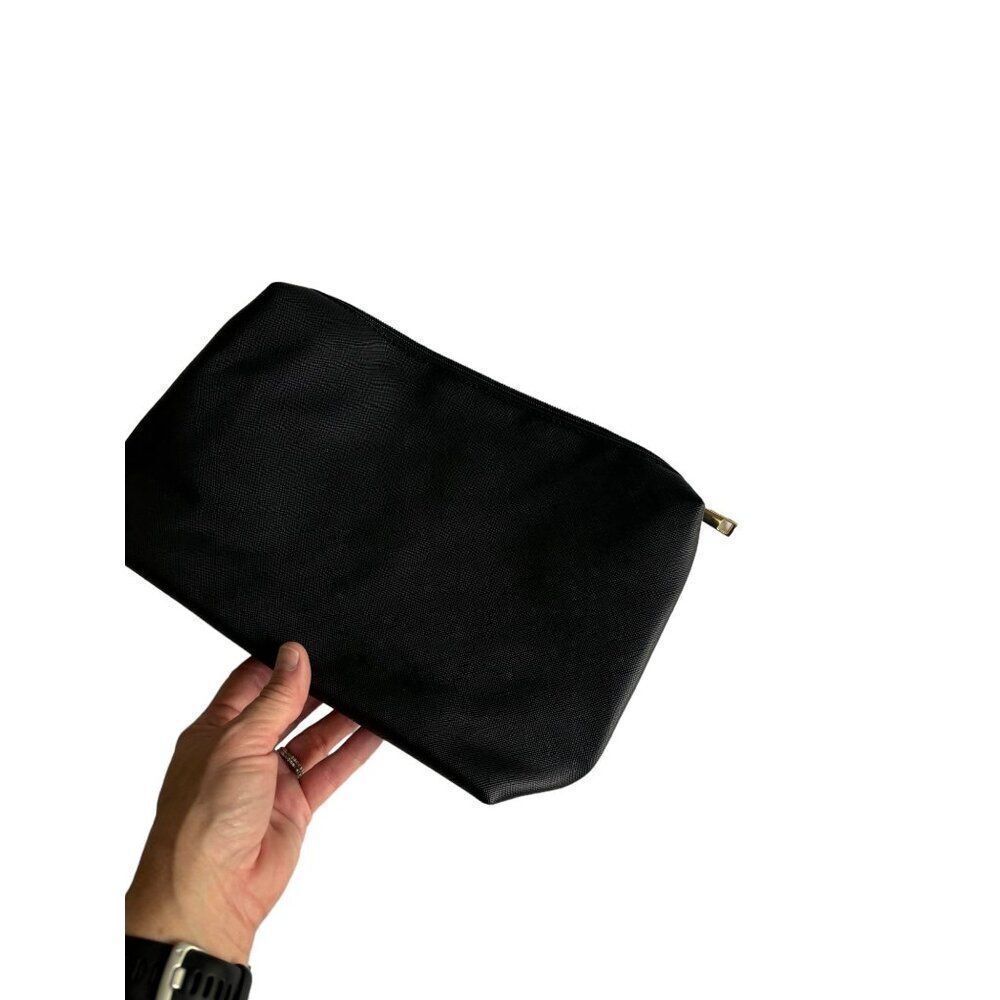 Black Faux Leather Zippered Pouch With Floral Interior